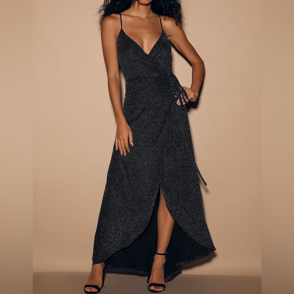 Black and Silver Wrap Maxi Dress